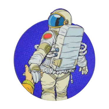 Toptan Astronot Temalı Myros Ahşap Rozet - 6