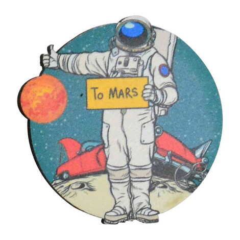 Toptan Astronot Temalı Myros Ahşap Rozet - 7