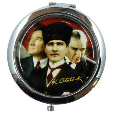 Ataturk Themed Customised Metal Epoxy Travel Make Up Compact Mirror 70x11 mm - 6