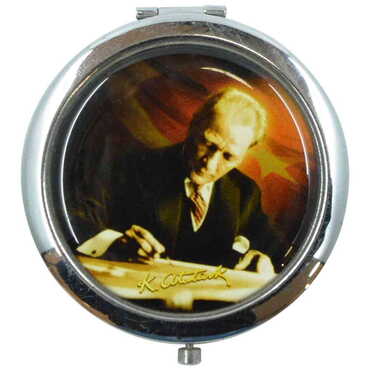 Ataturk Themed Customised Metal Epoxy Travel Make Up Compact Mirror 70x11 mm - 7