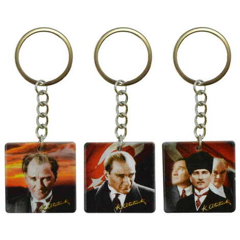 Ataturk Themed Customised Uv Printed Plastic Base Round Keyring 40x108 mm - 2