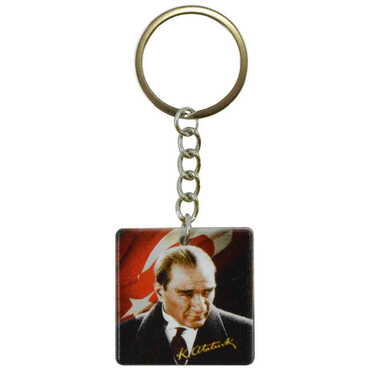 Ataturk Themed Customised Uv Printed Plastic Base Round Keyring 40x108 mm - 3