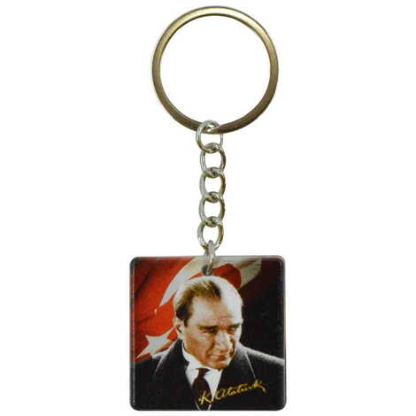 Ataturk Themed Customised Uv Printed Plastic Base Round Keyring 40x108 mm - 3