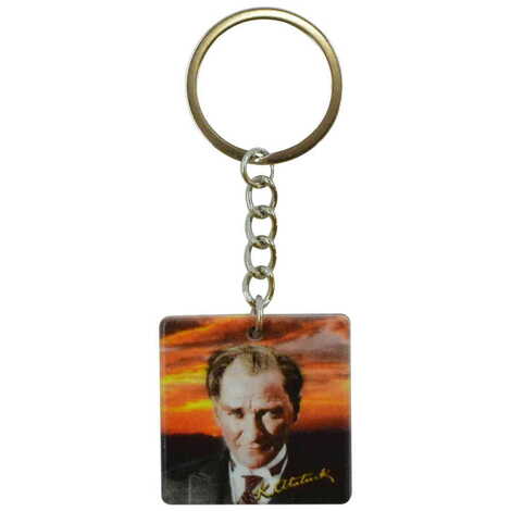 Ataturk Themed Customised Uv Printed Plastic Base Round Keyring 40x108 mm - 5