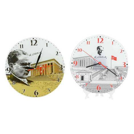 Ataturk Themed Decorative Custom Print Glass Wall Watch 25 Cm - 5