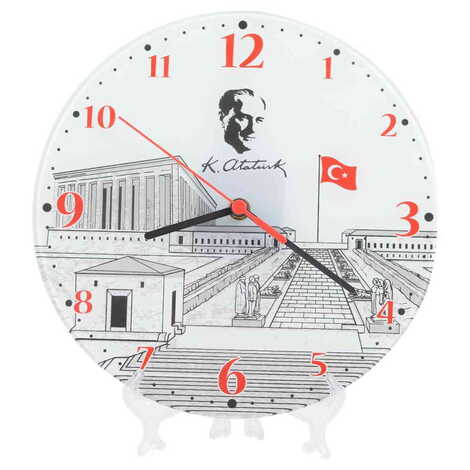 Ataturk Themed Decorative Custom Print Glass Wall Watch 25 Cm - 7