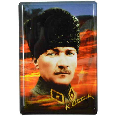 Ataturk Themed Epoxy Dome Rectangle Souvenir Fridge Magnet 80x55 cm - 4