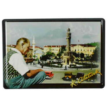 Ataturk Themed Epoxy Dome Rectangle Souvenir Fridge Magnet 80x55 cm - 5