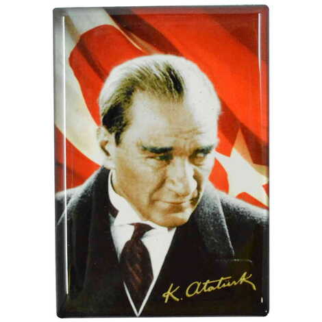 Ataturk Themed Epoxy Dome Rectangle Souvenir Fridge Magnet 80x55 cm - 7