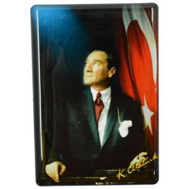 Ataturk Themed Epoxy Dome Rectangle Souvenir Fridge Magnet 80x55 cm - 8