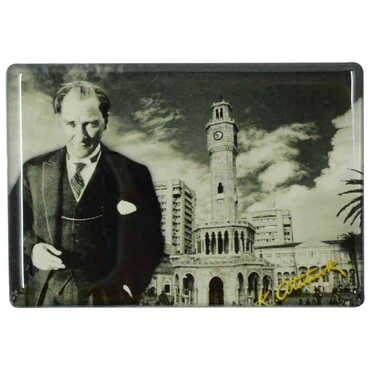 Ataturk Themed Epoxy Dome Rectangle Souvenir Fridge Magnet 80x55 cm - 18