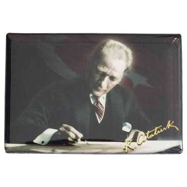 Ataturk Themed Epoxy Dome Rectangle Souvenir Fridge Magnet 80x55 cm - 22