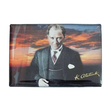 Ataturk Themed Epoxy Dome Rectangle Souvenir Fridge Magnet 80x55 cm - 23