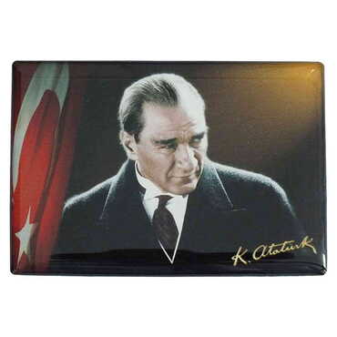 Ataturk Themed Epoxy Dome Rectangle Souvenir Fridge Magnet 80x55 cm - 24