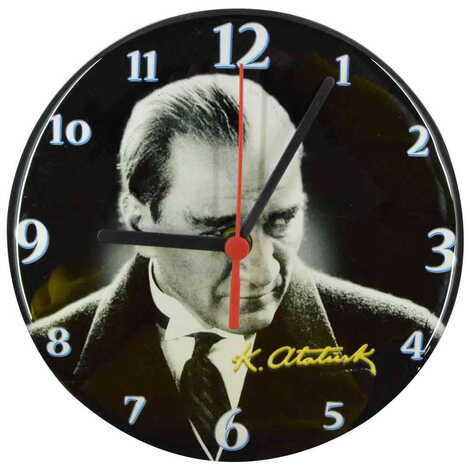 Ataturk Themed Epoxy Wall Clock Home Decoration 17 Cm - 6