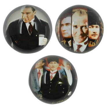 Ataturk Themed Hemisphere Glass Paperweight 6Cm - 4