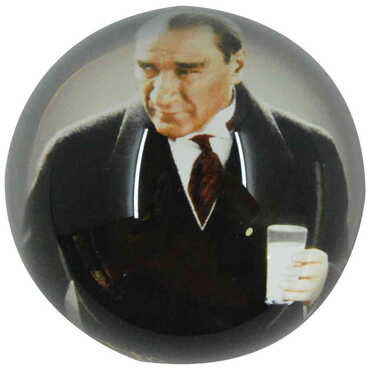 Ataturk Themed Hemisphere Glass Paperweight 6Cm - 5