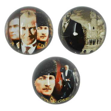 Ataturk Themed Hemisphere Glass Paperweight 8 Cm - 4