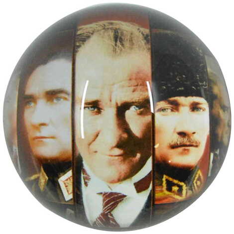 Ataturk Themed Hemisphere Glass Paperweight 8 Cm - 5