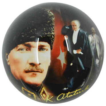 Ataturk Themed Hemisphere Glass Paperweight 8 Cm - 6