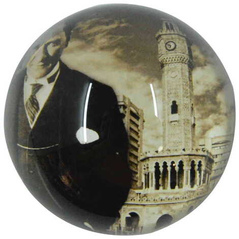 Ataturk Themed Hemisphere Glass Paperweight 8 Cm - 7