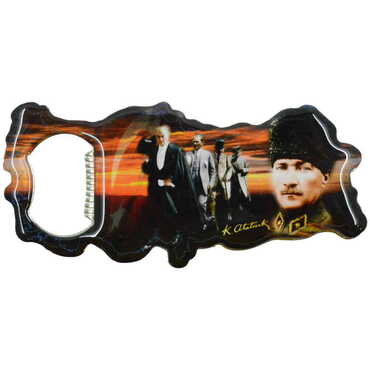 Ataturk Themed Map Shaped Metal Magnetic Bottle Opener 100x45 mm - 3