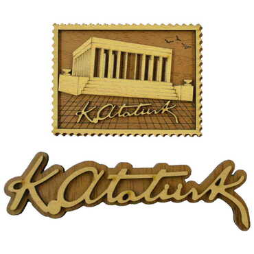 Ataturk Themed Wooden Engraved Souvenir Fridge Magnet - 2