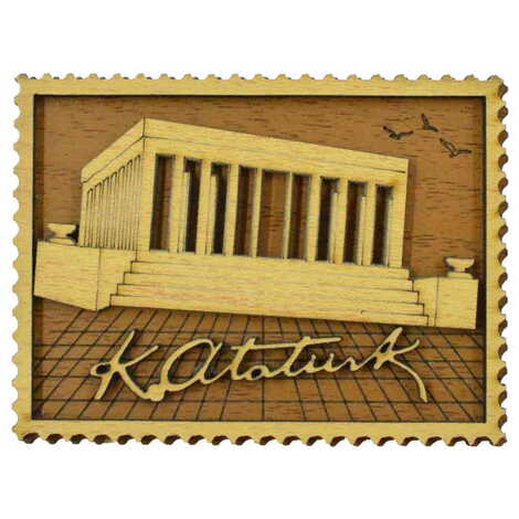 Ataturk Themed Wooden Engraved Souvenir Fridge Magnet - 4