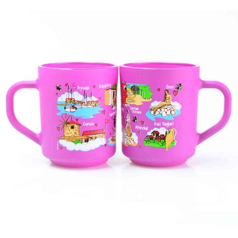 Ayvalik Themed Colored Glass Mug - 3