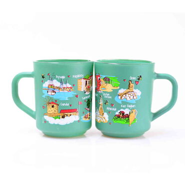 Ayvalik Themed Colored Glass Mug - 7