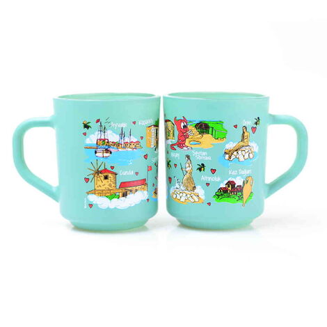 Ayvalik Themed Colored Glass Mug - 8