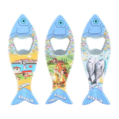 Ayvalik Themed Customised UV Printed Fish Shape Printed Plastic Base Bottle Opener 42x130 mm - 2