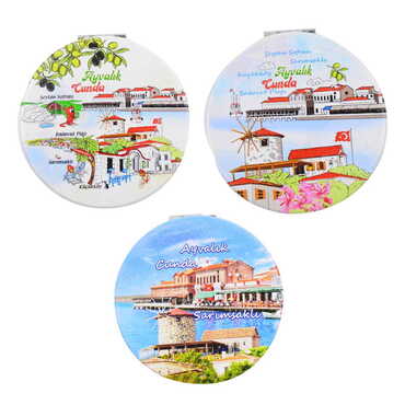 Ayvalik Themed Customised Uv Printed Round Compact Mirror 72x11 mm - 4