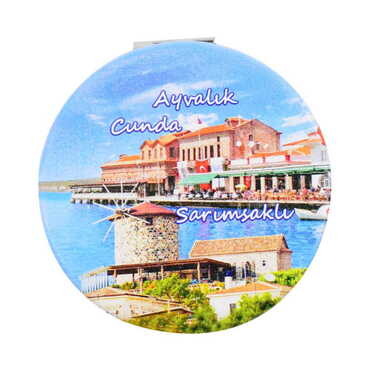 Ayvalik Themed Customised Uv Printed Round Compact Mirror 72x11 mm - 5