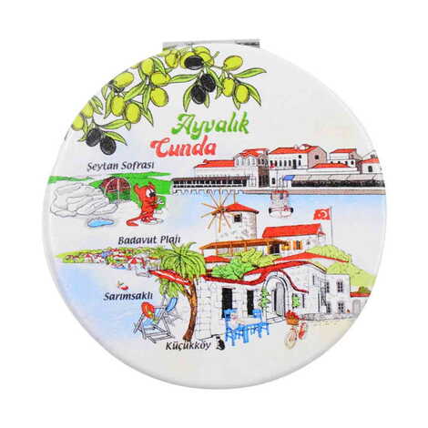 Ayvalik Themed Customised Uv Printed Round Compact Mirror 72x11 mm - 6