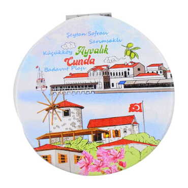 Ayvalik Themed Customised Uv Printed Round Compact Mirror 72x11 mm - 7