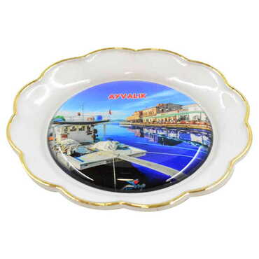 Ayvalik Themed Epoxy Dome Plate Shaped Souvenir Fridge Magnet 73 mm - 1