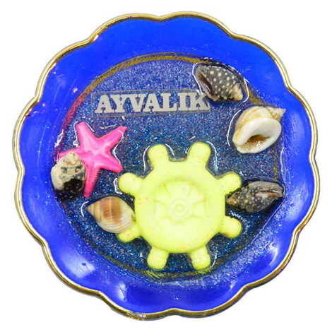 Ayvalik Themed Transparent Polyester Plate Shaped Fridge Magnet - 7