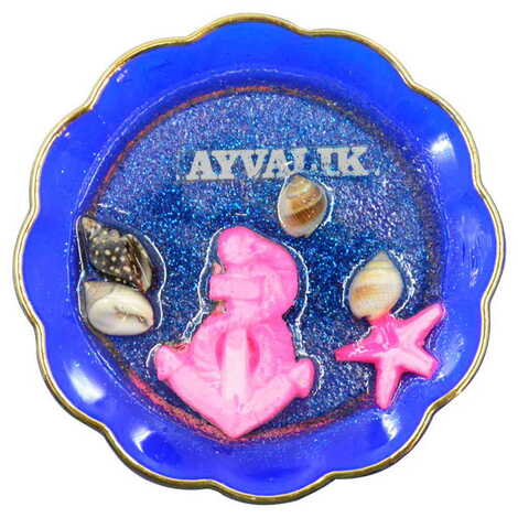 Ayvalik Themed Transparent Polyester Plate Shaped Fridge Magnet - 9