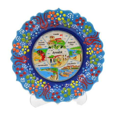 Ayvalik Themed Turkish Ceramic Plate With Epoxy 18 Cm - 5