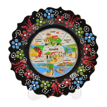 Ayvalik Themed Turkish Ceramic Plate With Epoxy 18 Cm - 6