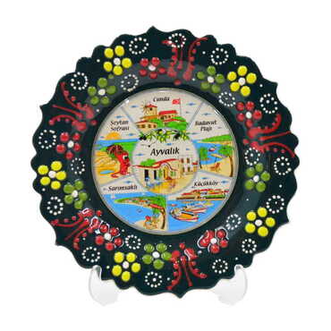 Ayvalik Themed Turkish Ceramic Plate With Epoxy 18 Cm - 8