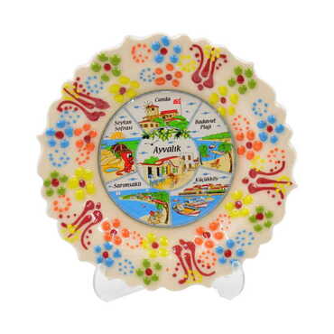 Ayvalik Themed Turkish Ceramic Plate With Epoxy 18 Cm - 9