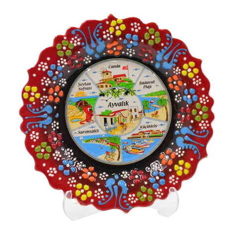 Ayvalik Themed Turkish Ceramic Plate With Epoxy 18 Cm - 10