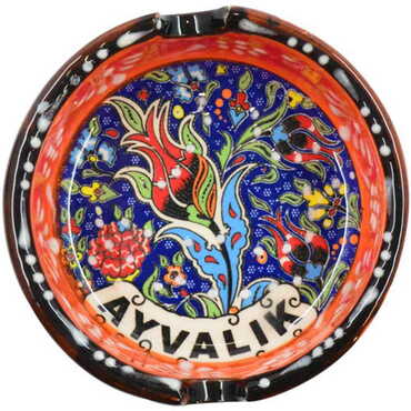 Ayvalik Themed Turkish Ceramic Special Relief Ashtray Small Size - 6