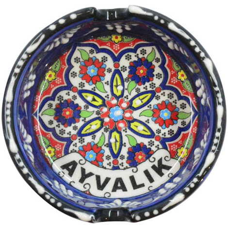 Ayvalik Themed Turkish Ceramic Special Relief Ashtray Small Size - 8