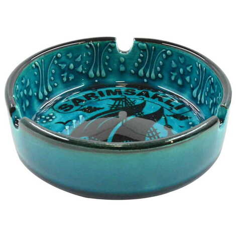 Ayvalik Themed Turkish Ceramic Turquoise Ashtray Big Size - 4