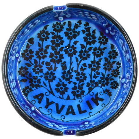 Ayvalik Themed Turkish Ceramic Turquoise Ashtray Big Size - 5