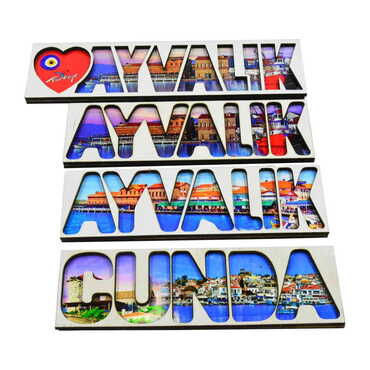 Ayvalik Themed Wooden Customised City Name Letter Souvenir Fridge Magnet - 4