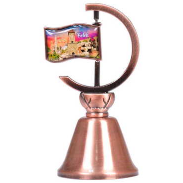 Belek Themed Collectible Souvenir Double Face Metal Spinner Flag Bell - Bronze Color - 4